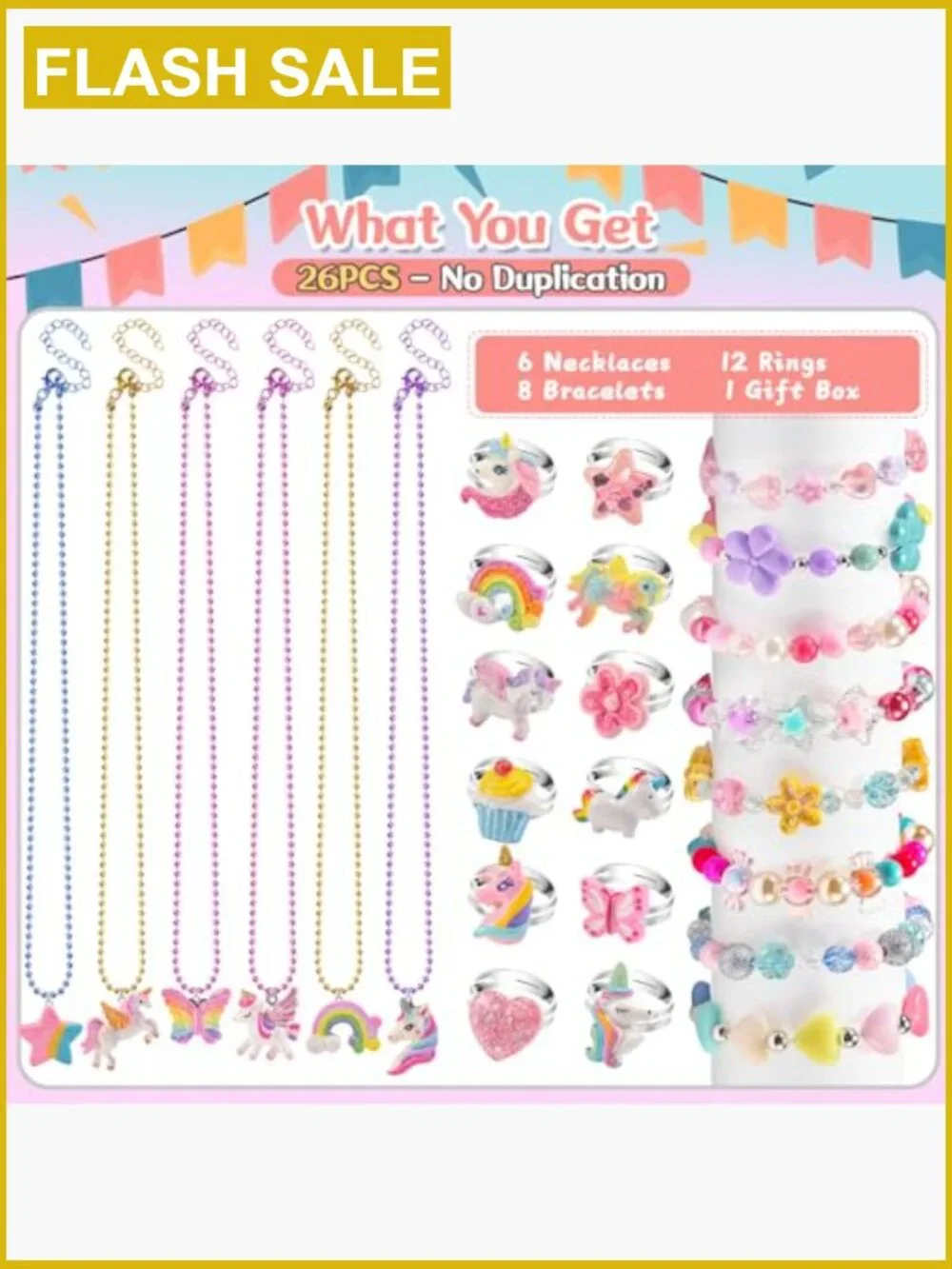 26pc Kids Dress Up Jewelry Set Necklaces Bracelets Rings Unicorn